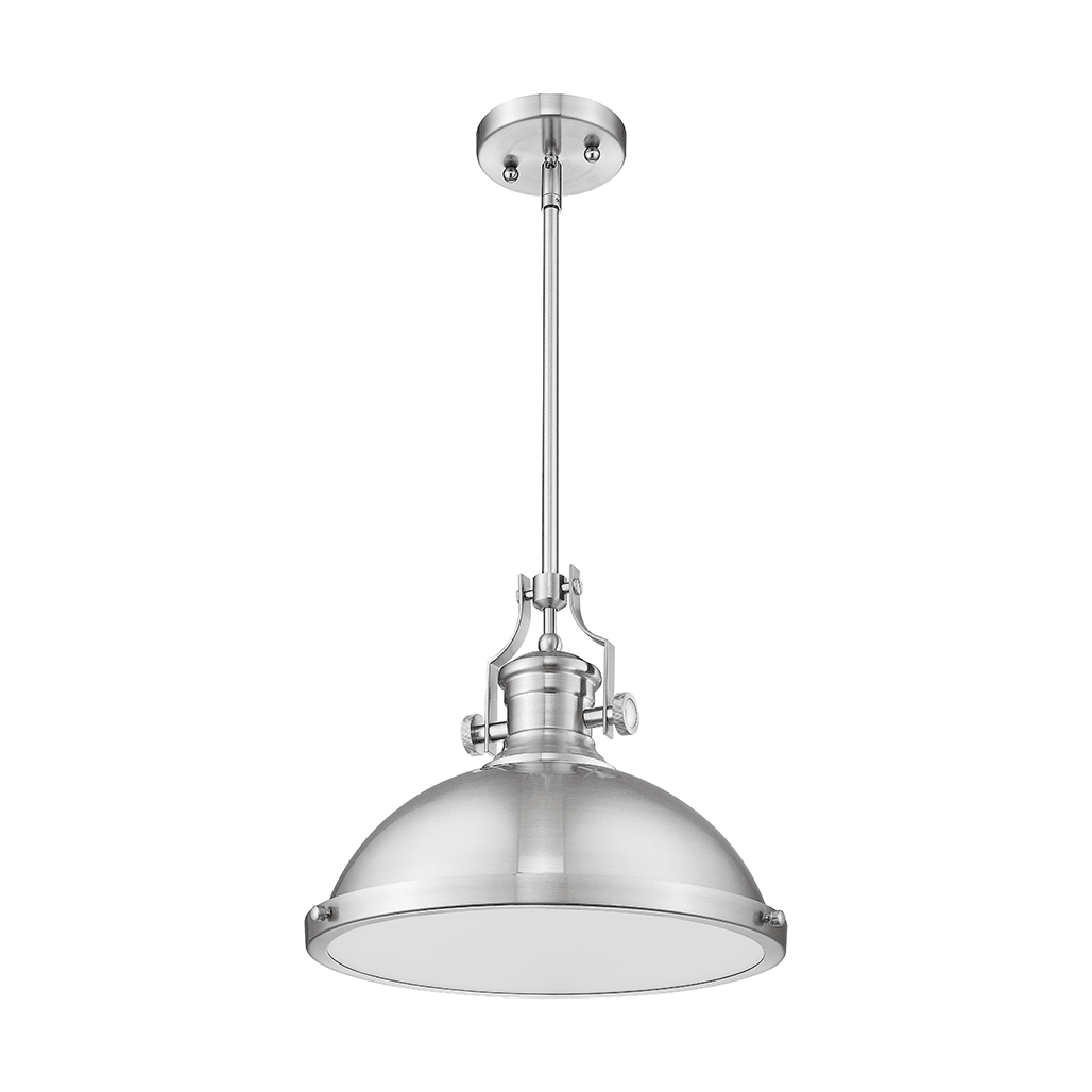 Vivio Indoor Shade - 1-Light Pendant Large Nickel Metal Brushed Dome Hanging Lighting Light